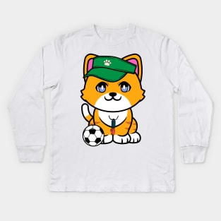 Funny orange cat is a soccer coach Kids Long Sleeve T-Shirt